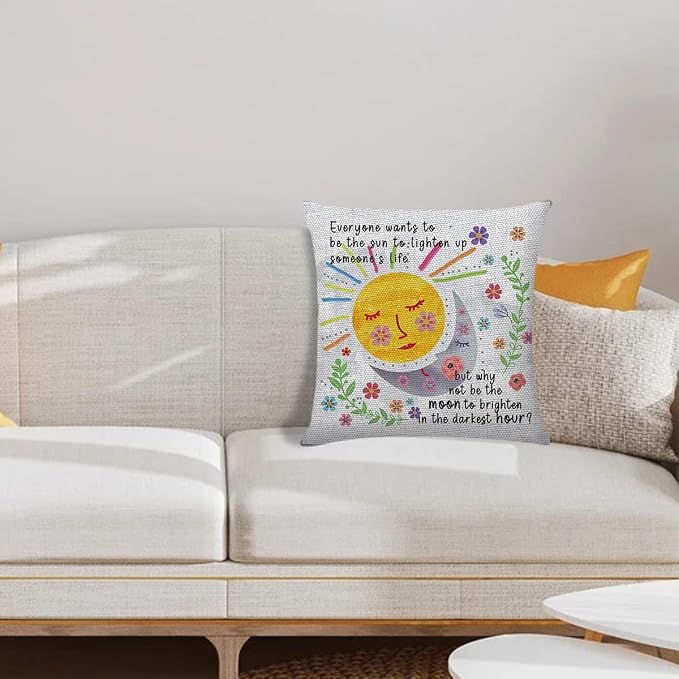 Littlefa Inspiring Gifts Cute Colour Sunshine Moon Throw Pillow Cover Sunshine Moon Cushion Cover Decorative Pillowcase Living Room Bedroom Decor for Girls Friends Daughter Niece Women - Everyone