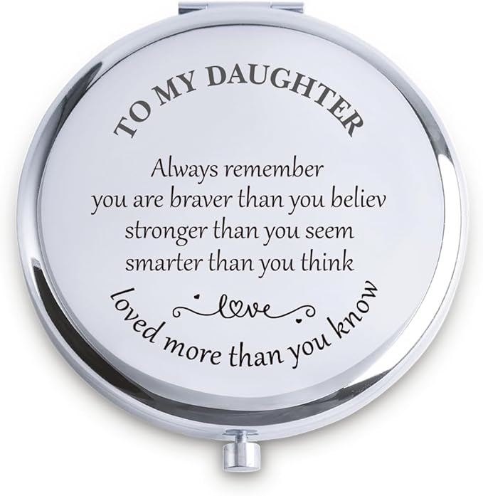 Daughter Gifts from Mom Dad, Personalized Gift for Daughter, Custom Compact Mirror, Goodie Bag & Basket Stuffers for Valentines Day, Mothers Day, Graduation, Birthday, Wedding