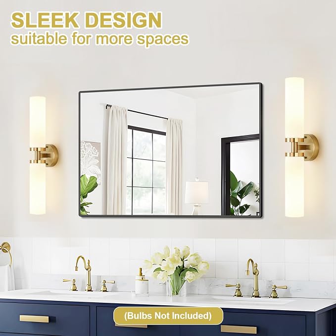 Wall Sconces Set of Two, Hardwired Brushed Gold Bathroom Sconces Wall Lighting with Milky White Glass, Modern Sconces Wall Decor Set of 2 Bathroom Light Fixtures for Mirror Living Room Hallway Bedroom
