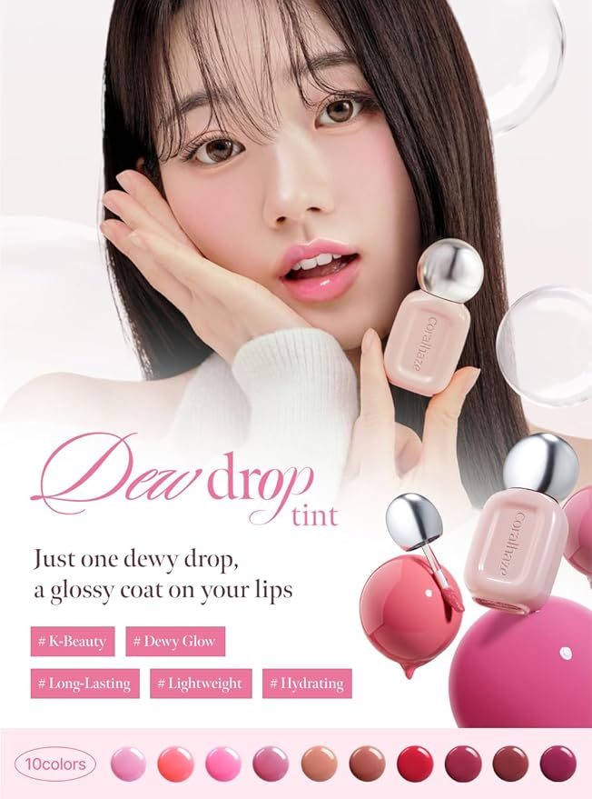 Dew Drop Tint #207 Flame 4.5g, Glossy, Lightweight Lip Stain, Glass-Like, High Shine, Moisturizing Lip Oil, Long Lasting Color, Hydrating Gloss, Dewy Finish, Korean Beauty Makeup