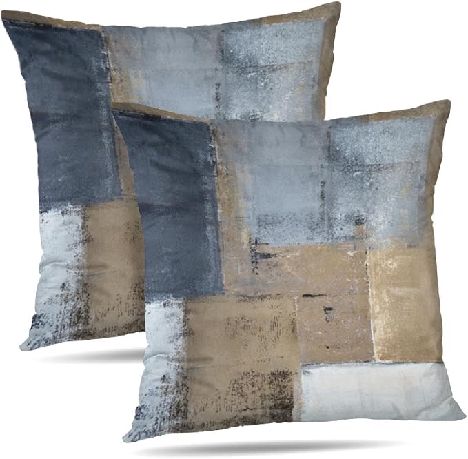 Throw Pillow Covers for Couch, 18x18 Inch, 2 Pack, Brown Grey | Decorative Throw Pillow Covers Cushion Covers for Couch Bedroom Sofa Living Room