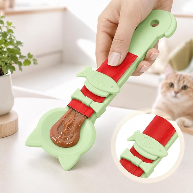 Cat Squeeze Treat Spoons, 3 PCS Lickable Cat Treat Spoon Pet Strip Feeder Spoons Multi-function Cats Treats Dispenser Feeder for Wet Food, Licky Treats, Squeeze Tubes & Strips