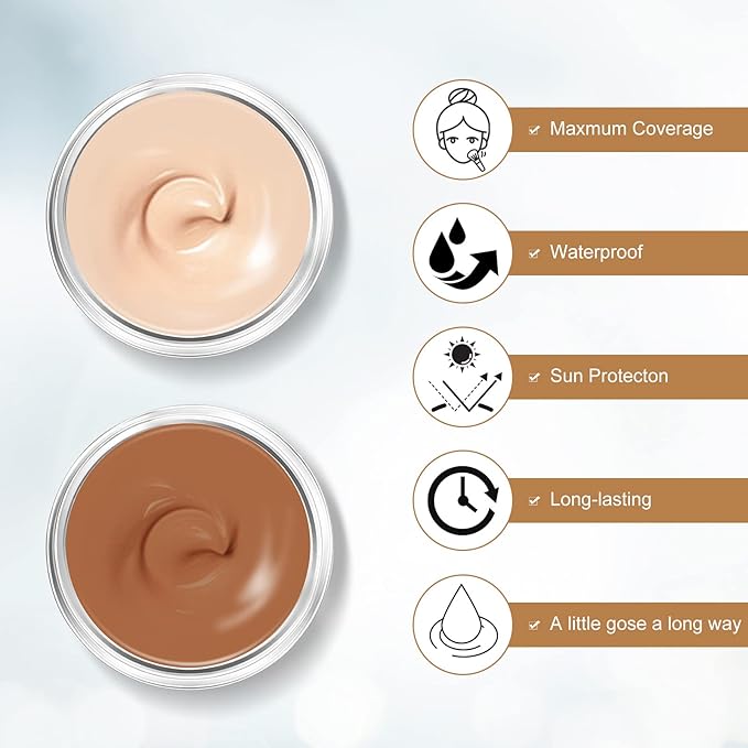 Tattoo Cover Up, 2 Colors Waterproof & Sweatproof Tattoo Cover Up Makeup, Long Lasting and Invisible Body Makeup Suitable for Vitiligo, Dark Spots, Scars-Natural