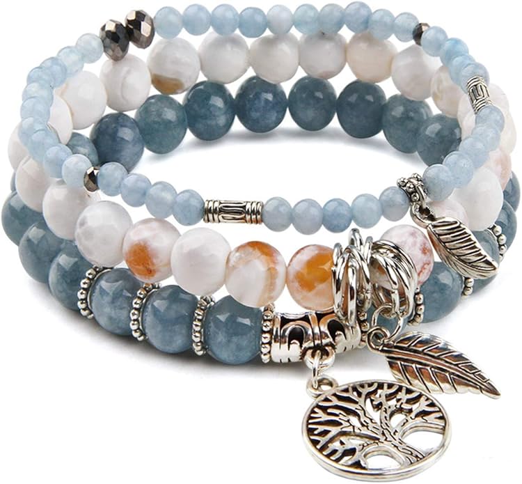 Jardme Healing Crystal Bracelets for Women, 8mm Beaded Natural Stone Stretch Chakra Bracelets Tree of Life Bracelet Jewelry Gifts for Women