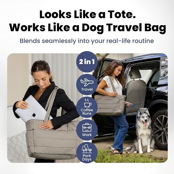 Rubyloo Puffer Dog Travel Bag for Dog Moms, Diaper Bag with Travel Bowls