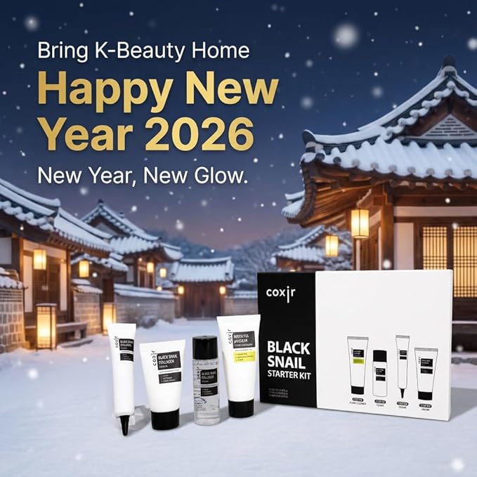 coxir Black Snail Collagen Starter Kit – Cleanser, Toner, Serum & Cream | Repairing Snail Mucin Skincare Set, Hydrating Korean Beauty Routine for Women (4-Piece)