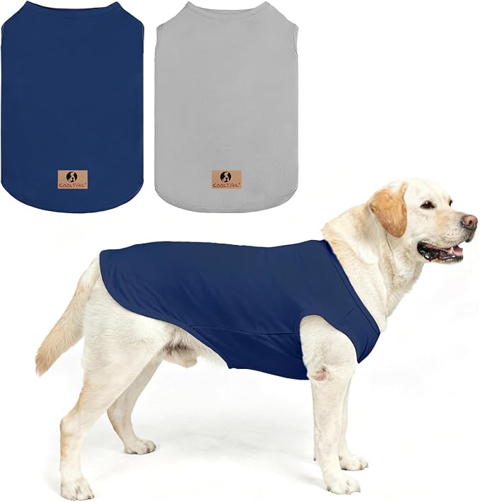 Boy Dog Clothes for Large Dogs, 2 Pack Cotton Summer Dog UV & Insect Protection T Shirts for Outdoor Hiking Camping, Anti-Hair Loss & Lightweight Pet Vest Tank Tops Apparel, Blue&Grey, XXXL