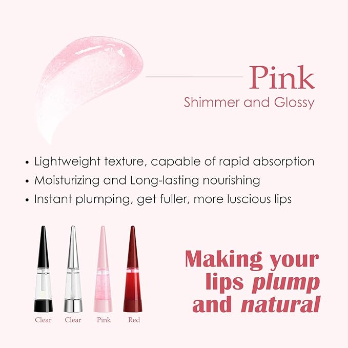 Lip Plumper, Extreme Plumping Lip Fuller, Hydrating and Transparent Lips Balm, Volumizing formula, Youthful Fuller Gloss, Smoother Lips and High Glossy, Non-Sticky - Pink, 0.21 Fl Oz