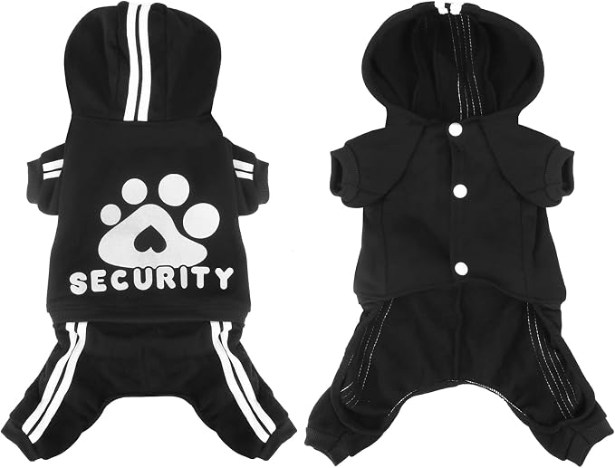 Dog Hoodie Security Clothes 4 Legs Jumpsuit Sweatshirt Hoodies Soft & Warm Dog Outfit Pullover Dog Winter Clothes Sweater for Small Medium Large Dogs Cats (Black, Large)