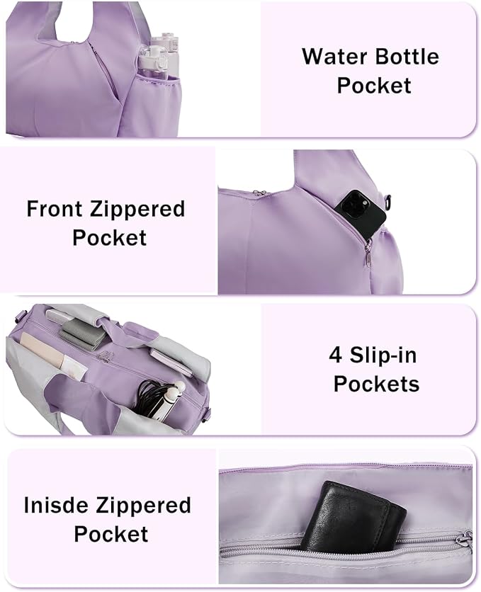 RHDZO Gym Bag for Women with Shoe Compartment Yoga Mat Bag with Wet Pocket and Water Bottle Holder Weekender Bag with Strap