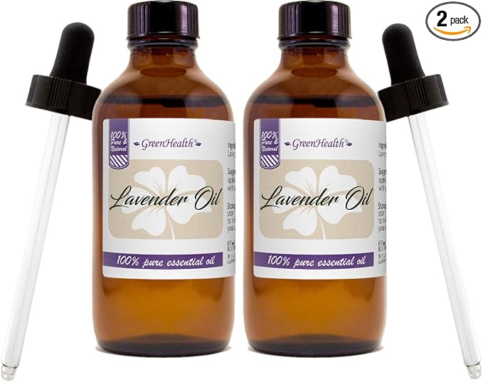 Lavender Essential Oil - 4 fl oz (Pack of 2) | 100% Pure & Therapeutic Grade | for Diffuser, Aromatherapy, Relaxation, DIY, Candles | Amber Glass Bottles with Droppers – GreenHealth