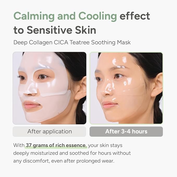 SUNGBOON EDITOR Deep Collagen CICA Teatree Overnight mask, Real Collagen 2,160,000ppb & Teatree Extract | Glass Skin, Calming for Blemish Care, Face Masks, Real TikTok Viral, Korean Skin Care, 37gx1ea