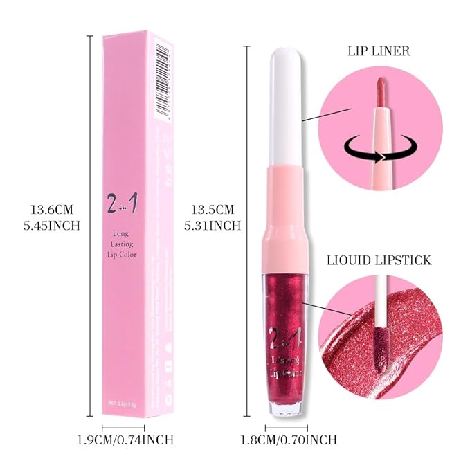 evpct Burgundy Metallic Shimmer Lip Liner and Lipstick Combo Lip Gloss Stain Set Makeup for Women Long Lasting Waterproof 24, Burgundy Metallic Shimmer Frosted Iridescent Glossy Liquid Lipstick 23