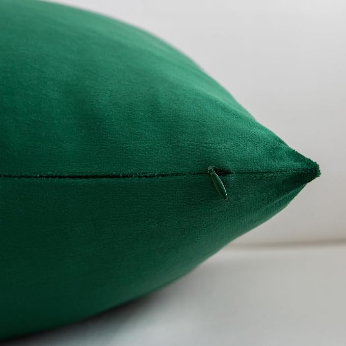 Velvet Decorative Throw Pillow Covers, Soft Square Cushion Case Home Decor for Living Room Couch Bed Sofa, Set of 2 Pack, Christmas Green, 18x18 Inch