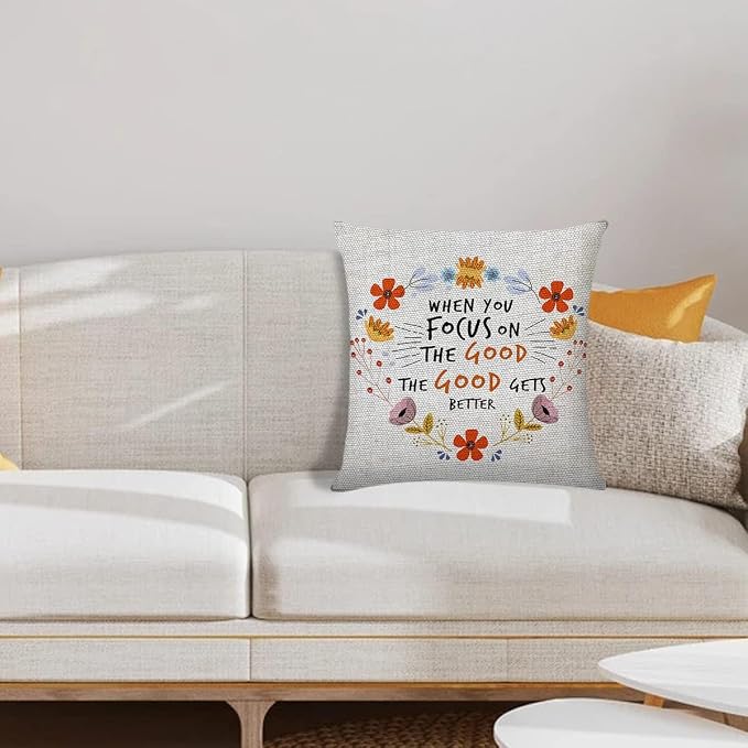 Littlefa Inspiring Gifts Cute Colour Retro Flower Throw Pillow Cover Retro Flower Cushion Cover Decorative Pillowcase Living Room Bedroom Decor for Girls Friends Daughter Niece Women - When You Focus
