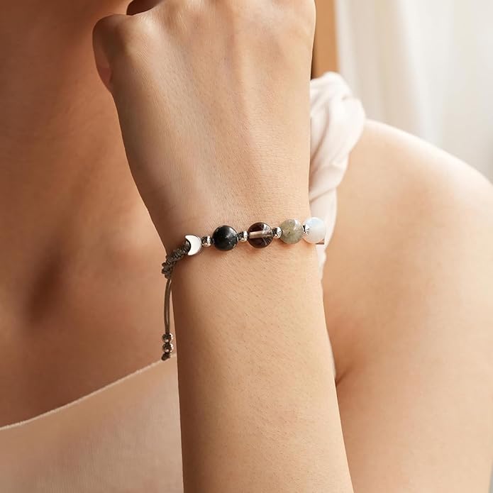 Moon Phase Bracelet for Women Crystal Healing Bracelet Natural Moonstone Beaded Bracelets Meditation Relaxation Friendship Bracelets Valentine Jewelry Gifts