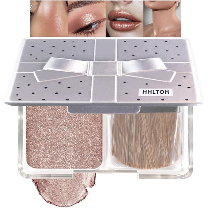 Champagne Brown Sparkle Glitter Shimmer Highlighter Makeup Palette for Women, Brown Buttery Creamy Powder Highlighter Eyeshadow Palette Vegan, Built-in Mirror & Brush 04 – Girls Christmas Gifts