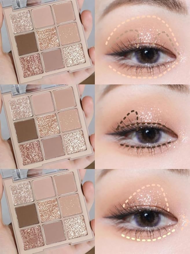 Kayswang 9 Colors Glitter Eyeshadow Makeup Palette, Eye Shadow Powder，Matte High Pigmented Colorful,Creamy Texture, Long LastingEyeshadow Powder Cosmetics,Natural Waterproof (05#)