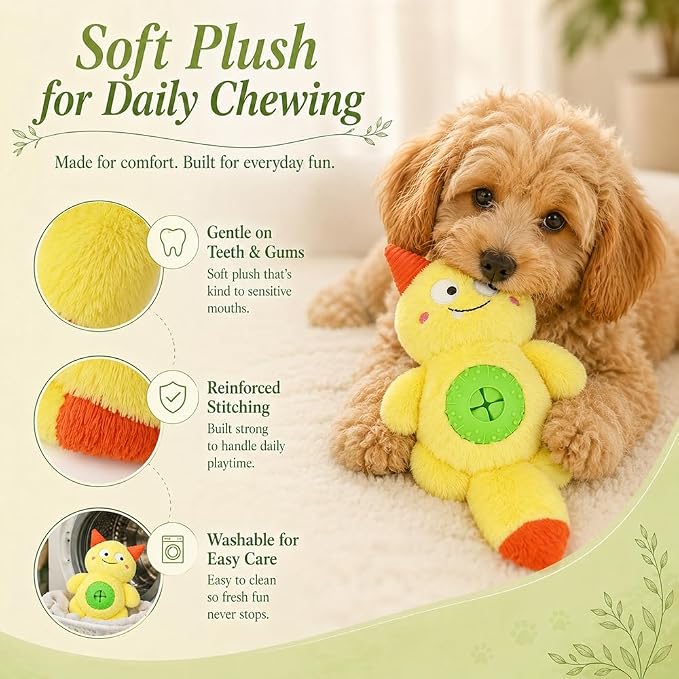 Cute Monster Plush Dog Chew Toy – Squeaky Ball, Crinkle Paper & Treat Dispenser, Washable Interactive Stuffed Toy for All Breeds, Relieves Boredom & Anxiety(Yellow)