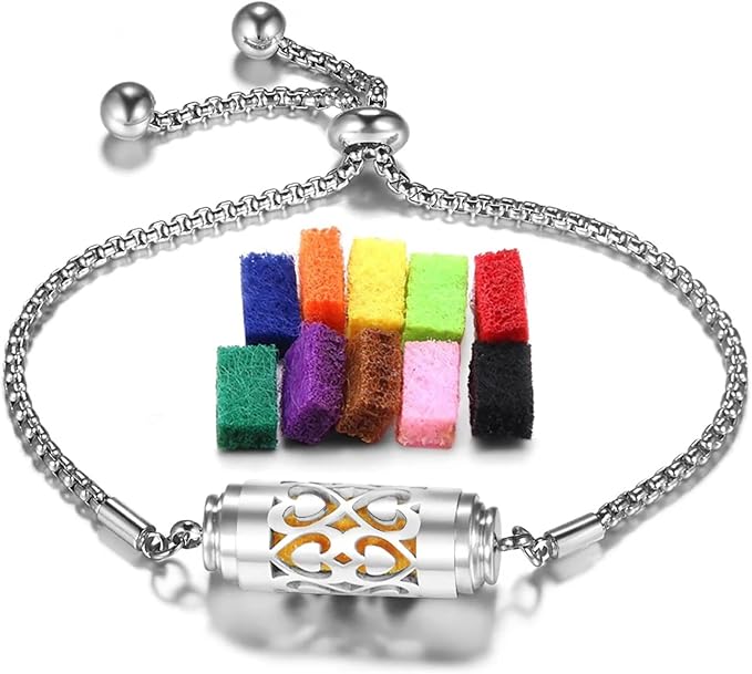 Essential Oil Bracelet,Essential Oil Diffuser Bracelet Stainless Steel Aromatherapy Locket Adjustable Diffuser Bracelet Unisex (Stretch-H)