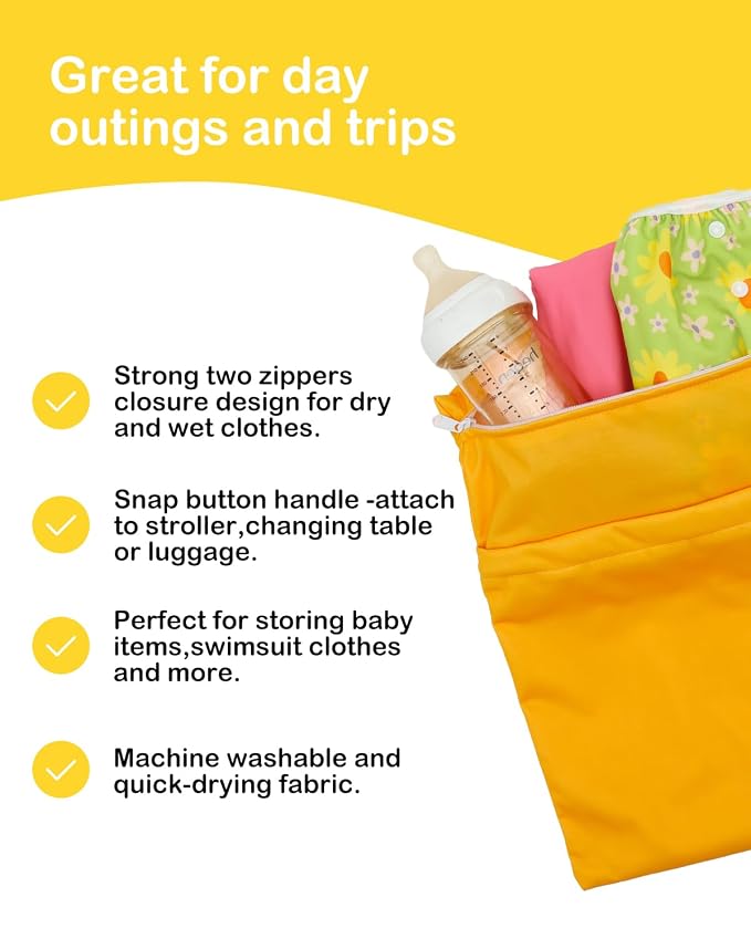 ALVA ALVABABY 3pcs Medium Cloth Diaper Wet Dry Bags Waterproof Reusable with Two Zippered Pockets Travel Beach Pool Daycare Soiled Baby Items Yoga Gym Bag for Swimsuits or Wet Clothes 3L-ZM42