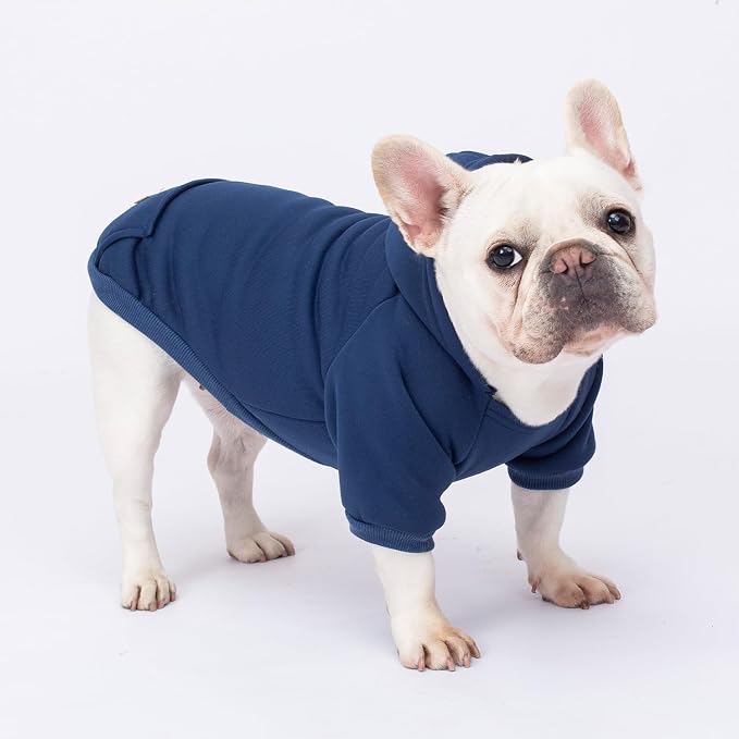 2 Pack Dog Hoodie Warm Hood Dog Sweater Cold Weather Small Dogs Sweatshirt Comfort Pet Clothes for Small Medium Dogs with Pockets (Navy+Blue, M (Back: 11.4",Chest: 16.9", 5.8-8.8 lbs))