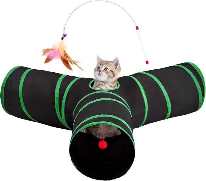 Tempcore Cat Tunnel, 3-Way Collapsible Toy, Large Size Black & Green