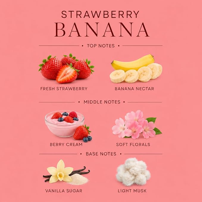 Strawberry Banana Affinati 10 oz Scented Candle for Home – Long Lasting Fruity Soy Blend Candle with Wooden Wick, Strong Scent Throw Glass Jar Candles, Premium Clean Burning Aromatherapy Gifts