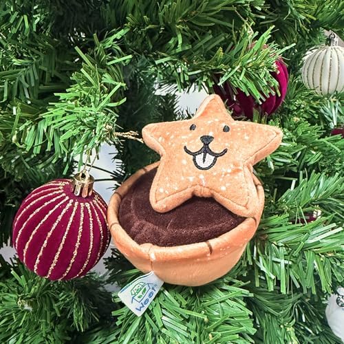 Christmas Mince Pie Nose-Work Dog Toy – Soft Plush Squeaky Treat-Hiding Toy with Crinkle Paper, Interactive Elastic Band, Durable for Small, Medium & Large Dogs