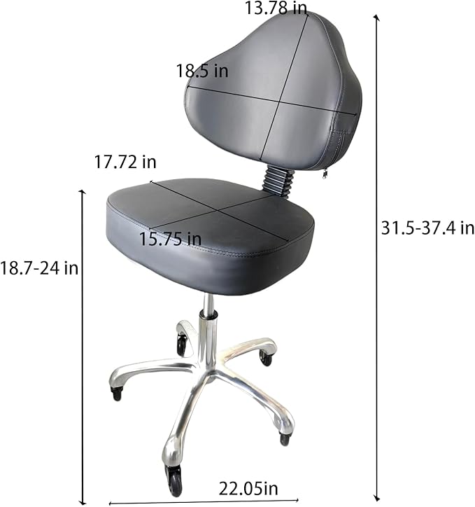 Rolling Stool Heavy Duty Super Soft Seat Cushion 360°Swivel Supported Backrest Adjustable Height Upgraded Salon Stool Chair,Tattoo Facial Massage Spa Medical Home Office Black