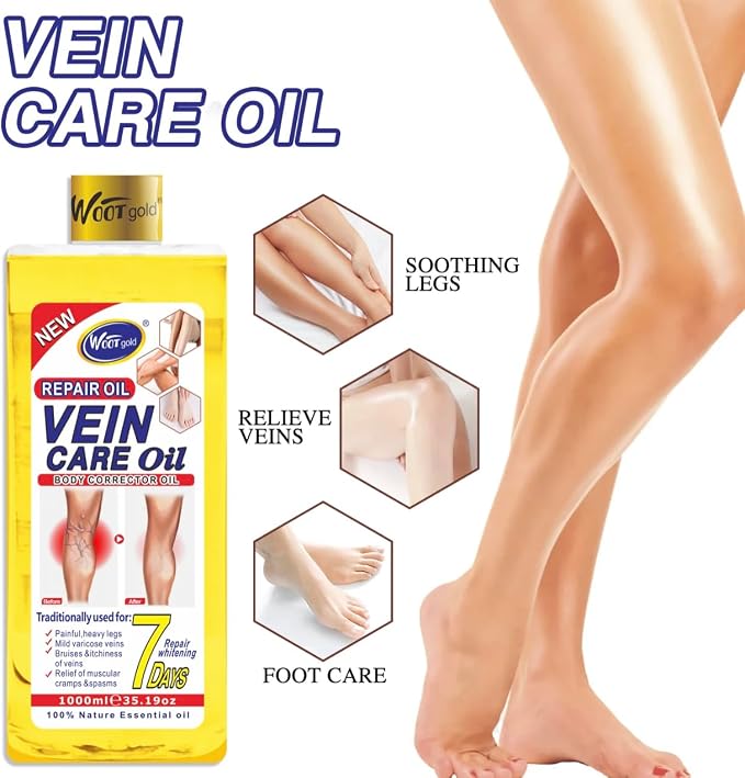 Vein Care Oil, Repair Oil for Painful Heavy Legs, Mild Varicose Veins, Bruises, Itchiness, Cramps, 35.19 oz