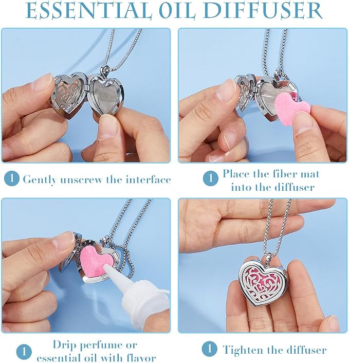 SUPERFINDINGS 2 Styles Essential Oil Necklaces Perfume Pendant Necklaces with 20 Felt Pads Diffuser Locket Necklace Essential Oil Jewelry Gift Perfume Pendant Aromatherapy Necklace for Women Men
