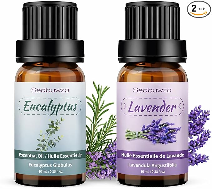Sedbuwza Lavender Eucalyptus Essential Oil Set, Lavender Fragrance Oil Eucalyptus Scent Oil Set for Diffuser, Aromatherapy, Massage, Soap, Candle Making 2 x 10 ml
