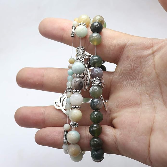 UEUC Tree of Life Yoga Healing Stone Bracelets,Multilayer Lotus Chakra Stone Reiki Bracelet Sets,Anxiety Crystal Natural Stone,for Women Stress Relief