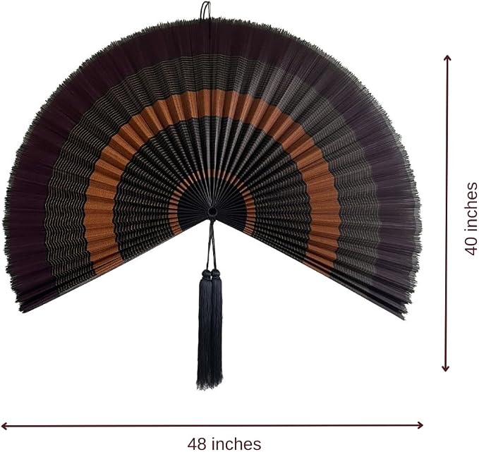 ChumDecor Bamboo Fan Wall Decor, Japanese Wall Fan Decoration, Ebony 48 in | Large Oversized Oriental and Asian Style Hanging Decoration for Above the Bed Headboard or an Empty Living Room Space