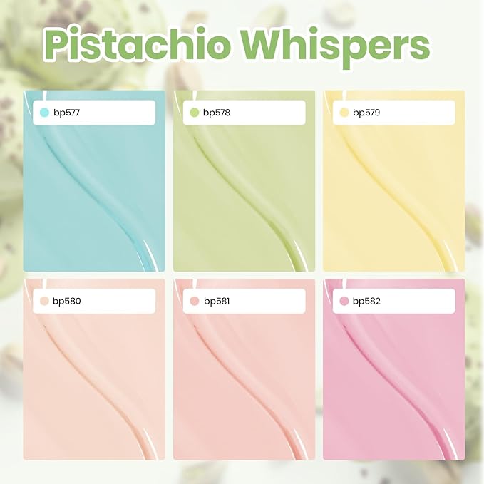Beetles Pastel Nail Polish Set - Pistachio Whispers, 6 Colors Spring Nail Polish Quick Dry Set, Spring Nails Art, Long Lasting Manicure Salon DIY Home Easter Nails Gift for Her