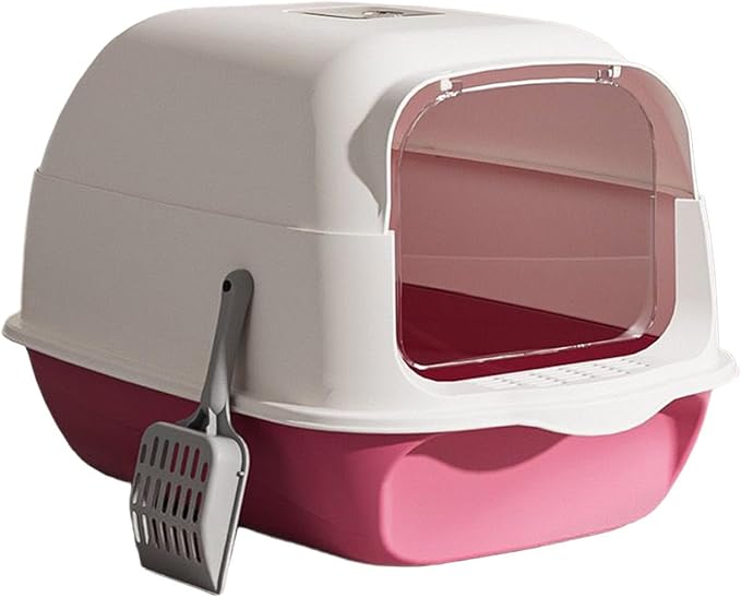 Large Enclosed Cat Litter Box with Lid, Scoop, Kitty Covered Litter Boxes | Pink Litter Pan Enclosed Potty, Anti-Splashing Toilet, For Cats Litterbox Including Scoop For Indoor Use Cat Owners Gifts