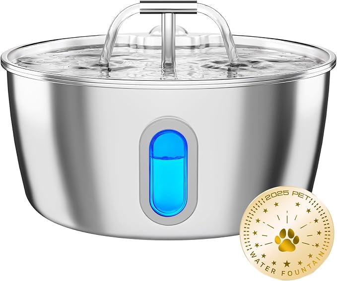 Stainless Steel Cat Water Fountain - 3.2L/108oz Cat Fountain for Drinking | Quiet Pet Water Fountain for Cats Indoor - Automatic Pet Water Bowl Dispenser - for Kitty & Small Dog