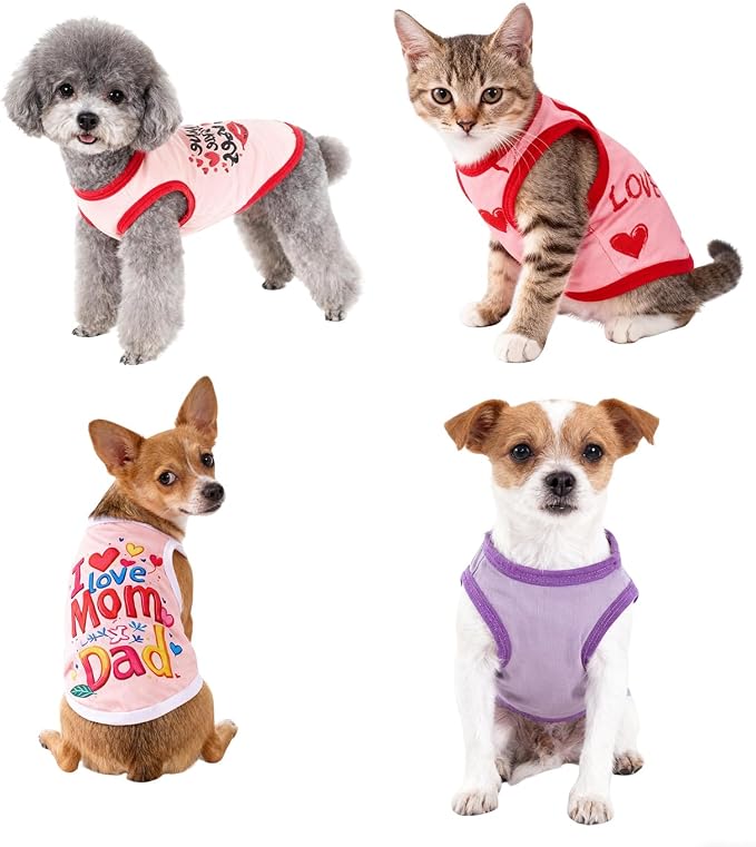 Topbuti 4 Pack Dog Shirts Summer Pet T Shirts Puppy Clothes Dog Clothing Breathable Cat Sleeveless Vest for Small Dogs Cats (Medium, Love)