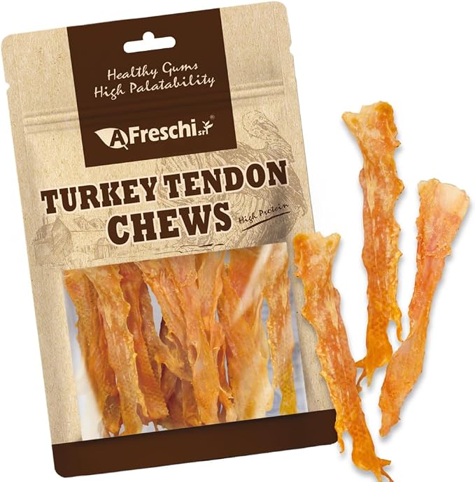 AFreschi Turkey Tendons Dog Treats, Flaked, 3.5 oz | Rawhide-Free Puppy Chews