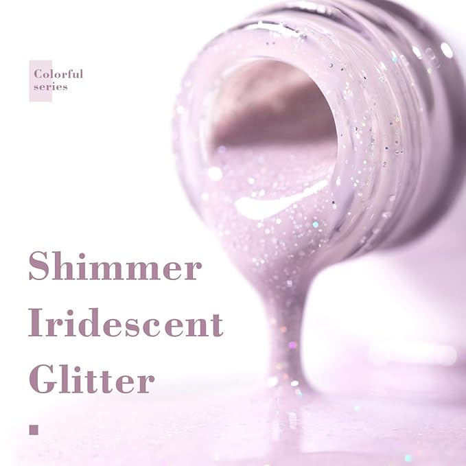 RARJSM Light Purple Glitter Gel Nail Polish Jelly Shimmery Sheer Lavender Nude Gel Polish Chunky Iridescent Sparkly Translucent Natural Color 15ml Soak off for French Manicure Nail Art Home Salon