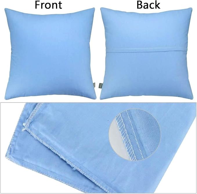 Thmyo 4-Pack 100% Cotton Comfortable Solid Decorative Throw Pillow Case Square Cushion Cover Pillowcase Sublimation Blank Pillow Covers DIY Throw Pillowcase for Sofa(18x18inch/45x45cm,Sky Blue)