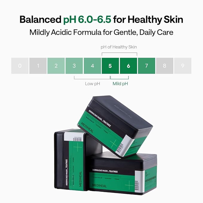 Mediheal Derma 365 Teetree Mask (30 Masks) - Daily Skin Care Mask for Deeply Comforting and Calming Skin with Teatree Active 4X