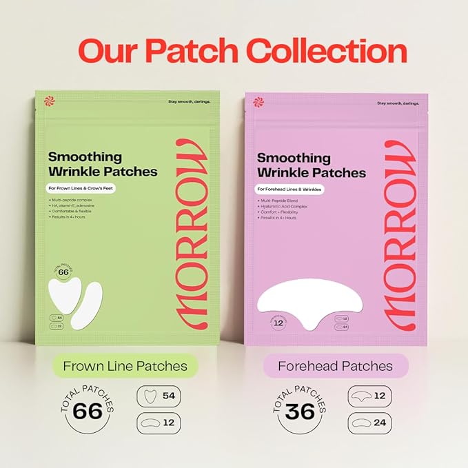Morrow One - Peptide-Infused Smoothing Forehead Wrinkle Patches - Overnight Patches for Smoothing Fine Lines and Wrinkles, Anti Aging Stickers for Forehead, Bonus Smile Line (36 Count)