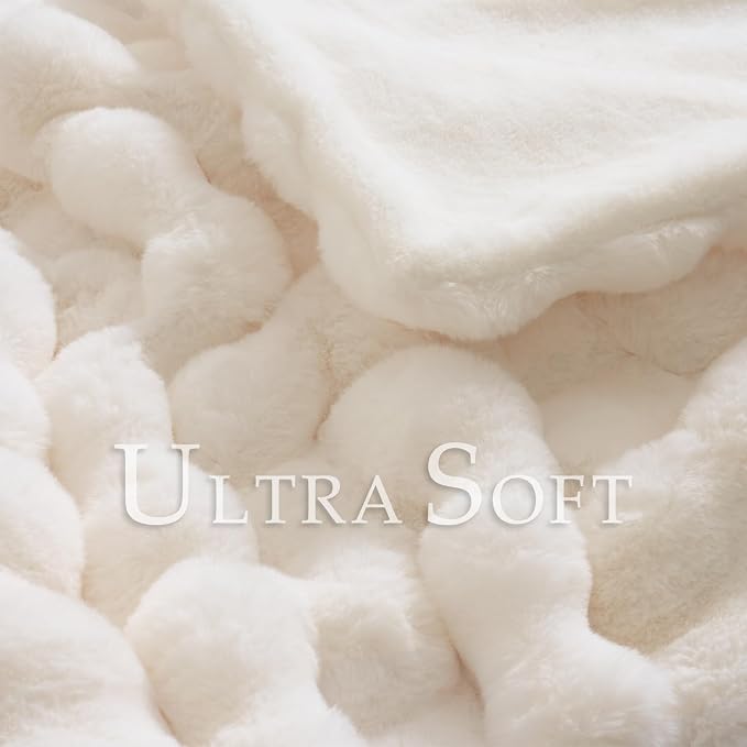 BENVWE Faux Fur Throw Blanket for Couch Bed - Fluffy Soft Thick Bubble Blanket for Living Room Home Decor - Mothers Day Birthday Gifts for Women, Cream White, 63" x 80"