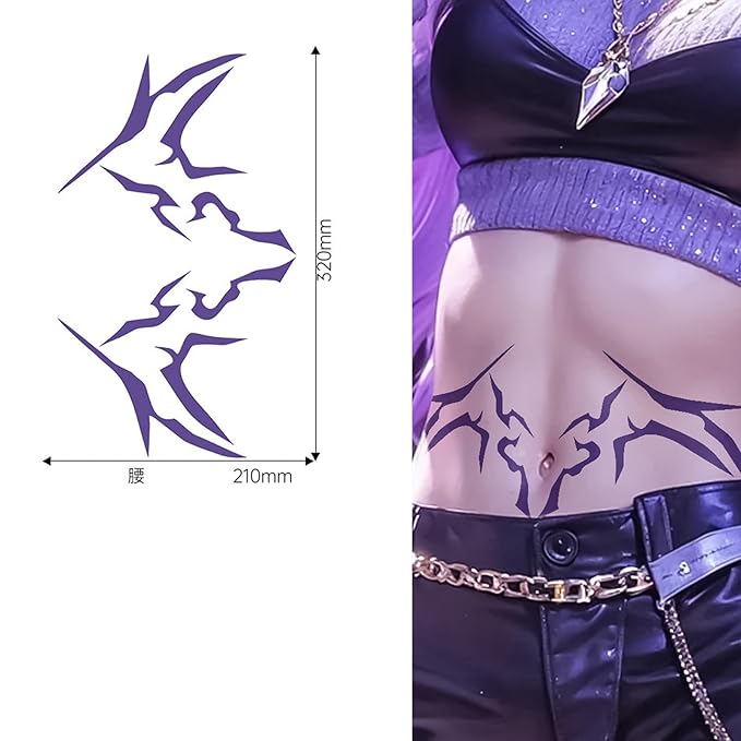 Purple Temporary Tattoo Stickers – 8 PCS Movie Anime Kpop Theme Purple Tattoos Realistic Waterproof Body Art for Cosplay, Halloween, and Party Makeup(For Full Body)