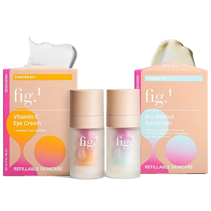 Fig.1 AM/PM Eye Cream Duo – Vitamin C + Pro-Retinol for Dark Circles, Puffiness & Wrinkles | Anti-Aging Under Eye Creams for Men & Women | Refillable, Fragrance-Free | 2 x 0.5 oz