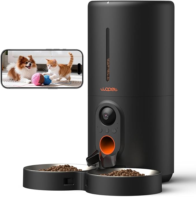 WOPET Automatic Cat Feeder with Camera for Two Cats, 6L Smart Pet Feeder with 1080P HD Video & Night Vision, 5G/2.4G WiFi Cat Dog Feeder, 2-Way Audio, SD Card Storage, Up to 10 Meals per Day