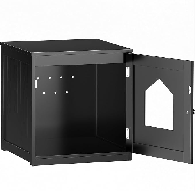ZENY Hidden Cat Litter Box Furniture - Enclosed Cabinet With Vent Holes, Indoor Wooden Washroom, End Table, Nightstand (Black)