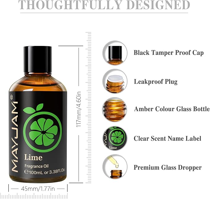 MAYJAM Lime Fragrance Oil Essential Oils for Diffusers for Home, 3.38FL.OZ | Long Lasting Scented Oils for Soap Making, Lime Essential Oil for Candle Making